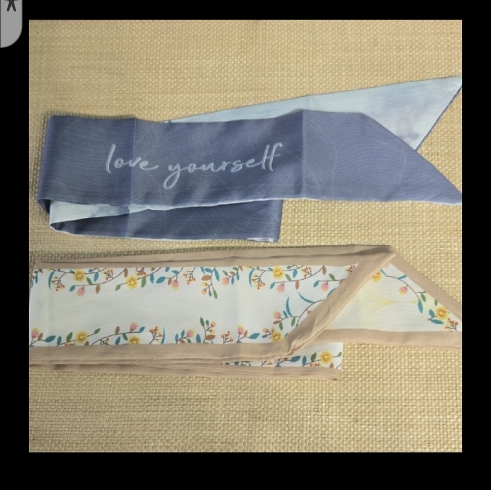 Silky Floral & Blue 'love yourself' Skinny Scarf Duo